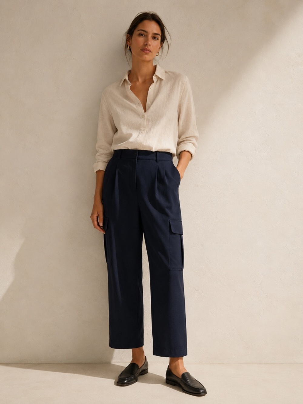 Banana Republic High Rise Straight Cargo Pants Womens Size 6 Navy Modern